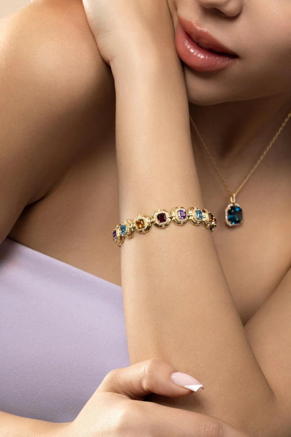 Citrine Garnet Asscher Medallion G-Classic Bracelet - Image 2