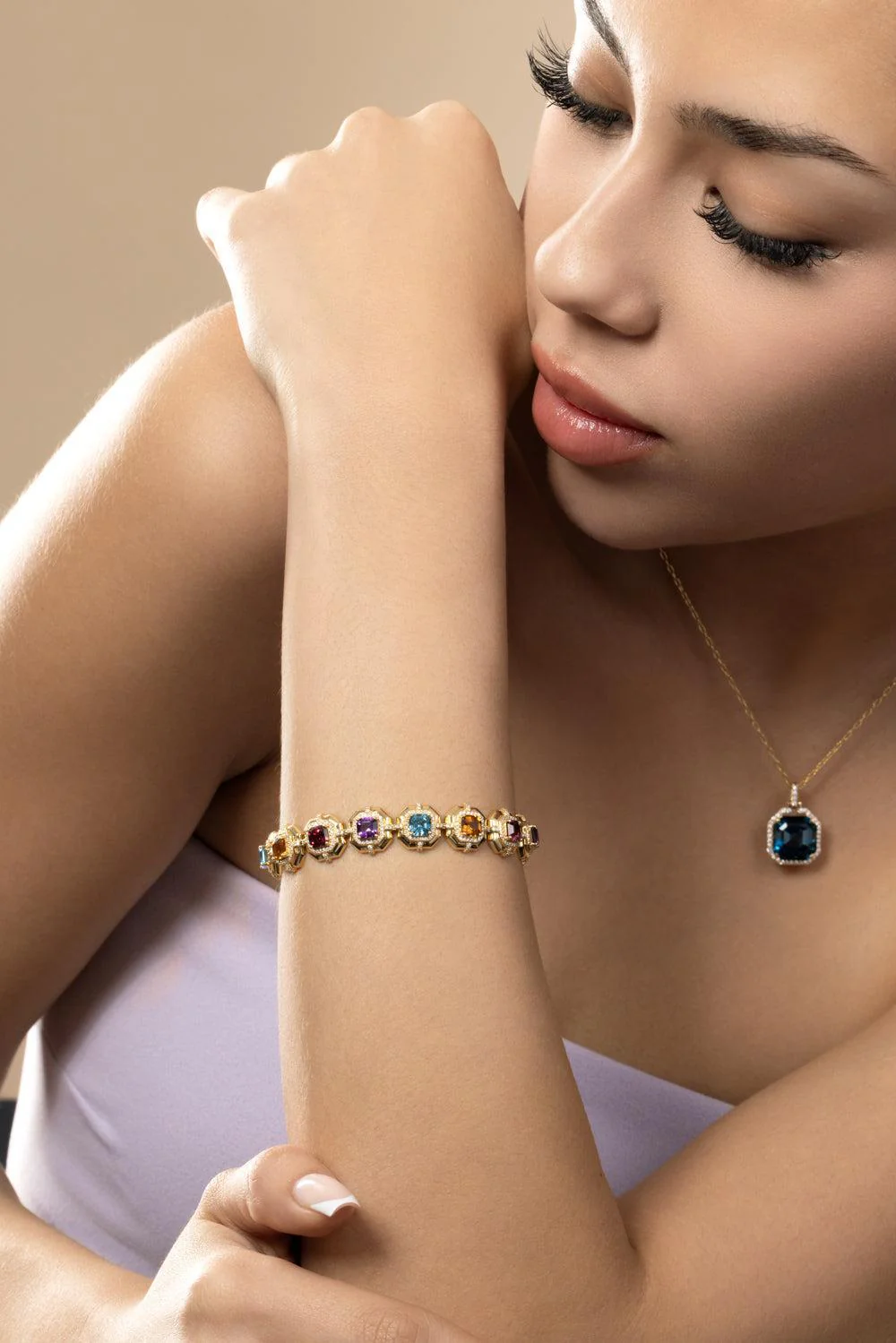 Citrine Garnet Asscher Medallion G-Classic Bracelet - Image 4