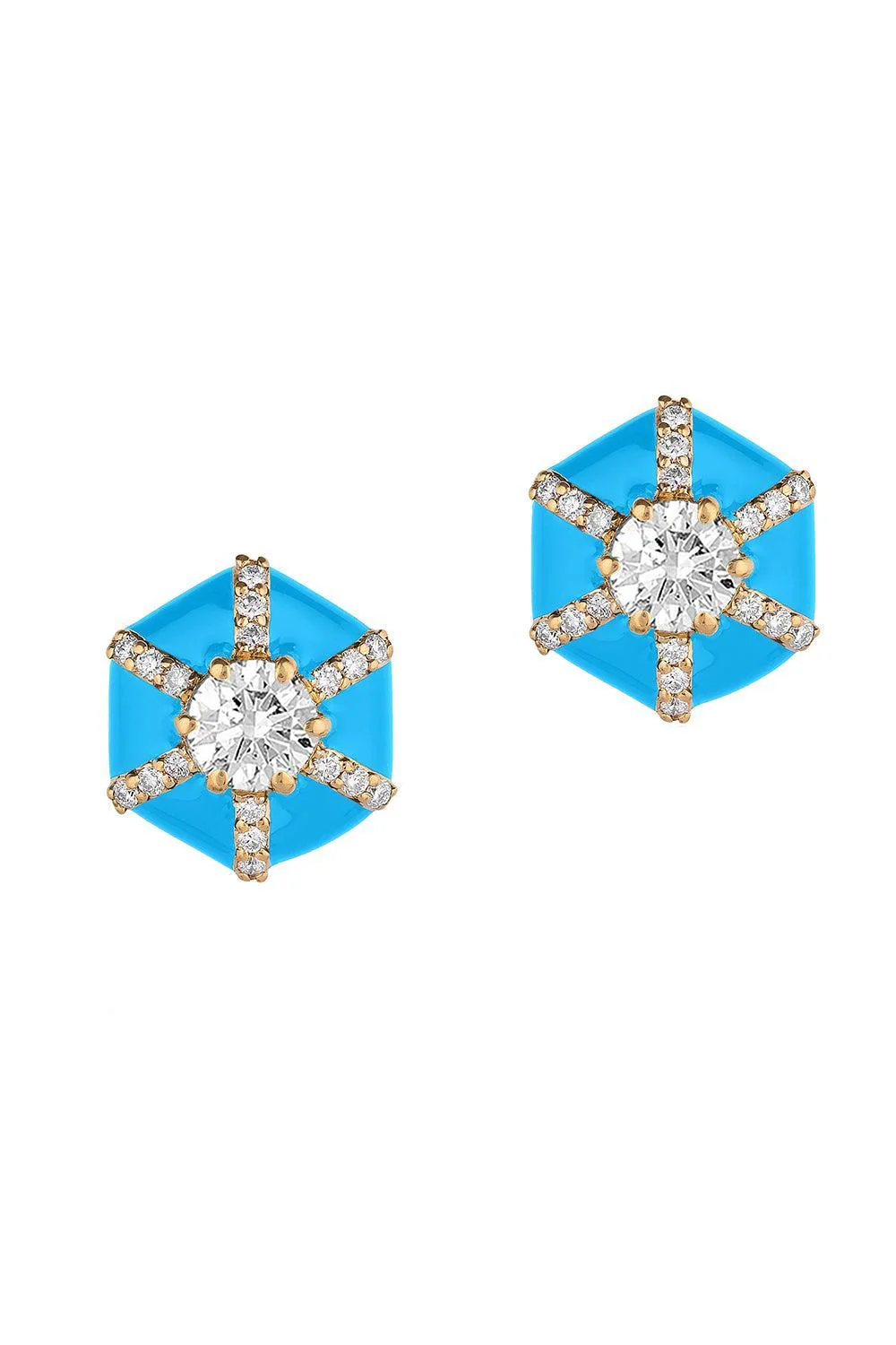 Diamond Blue Hexagon Queen Stud Earrings