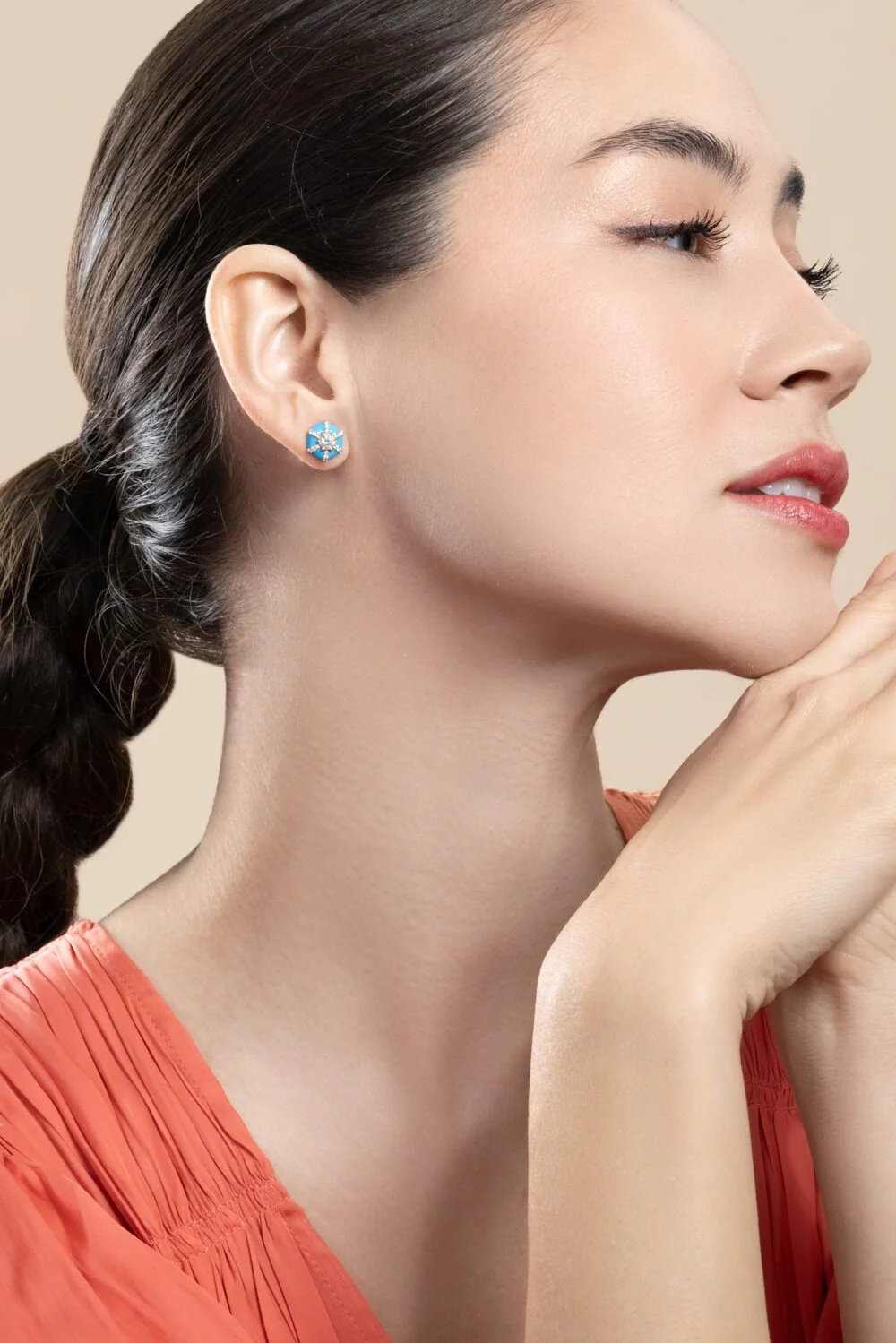 Diamond Blue Hexagon Queen Stud Earrings - Image 2