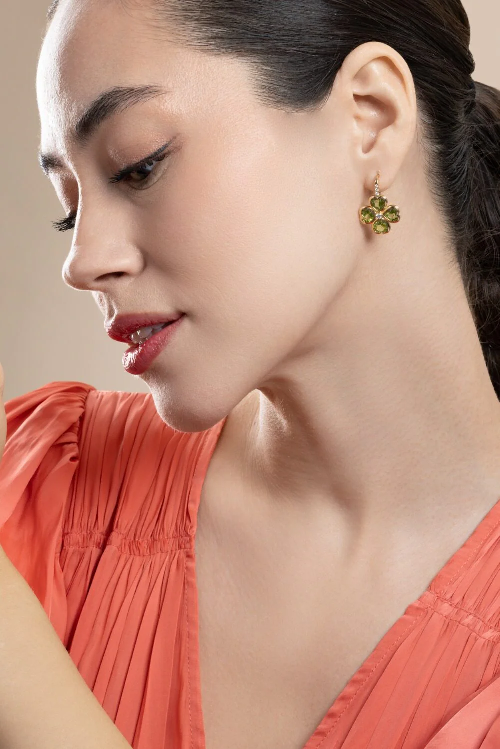 Diamond Peridot Clover G-One Earrings - Image 2