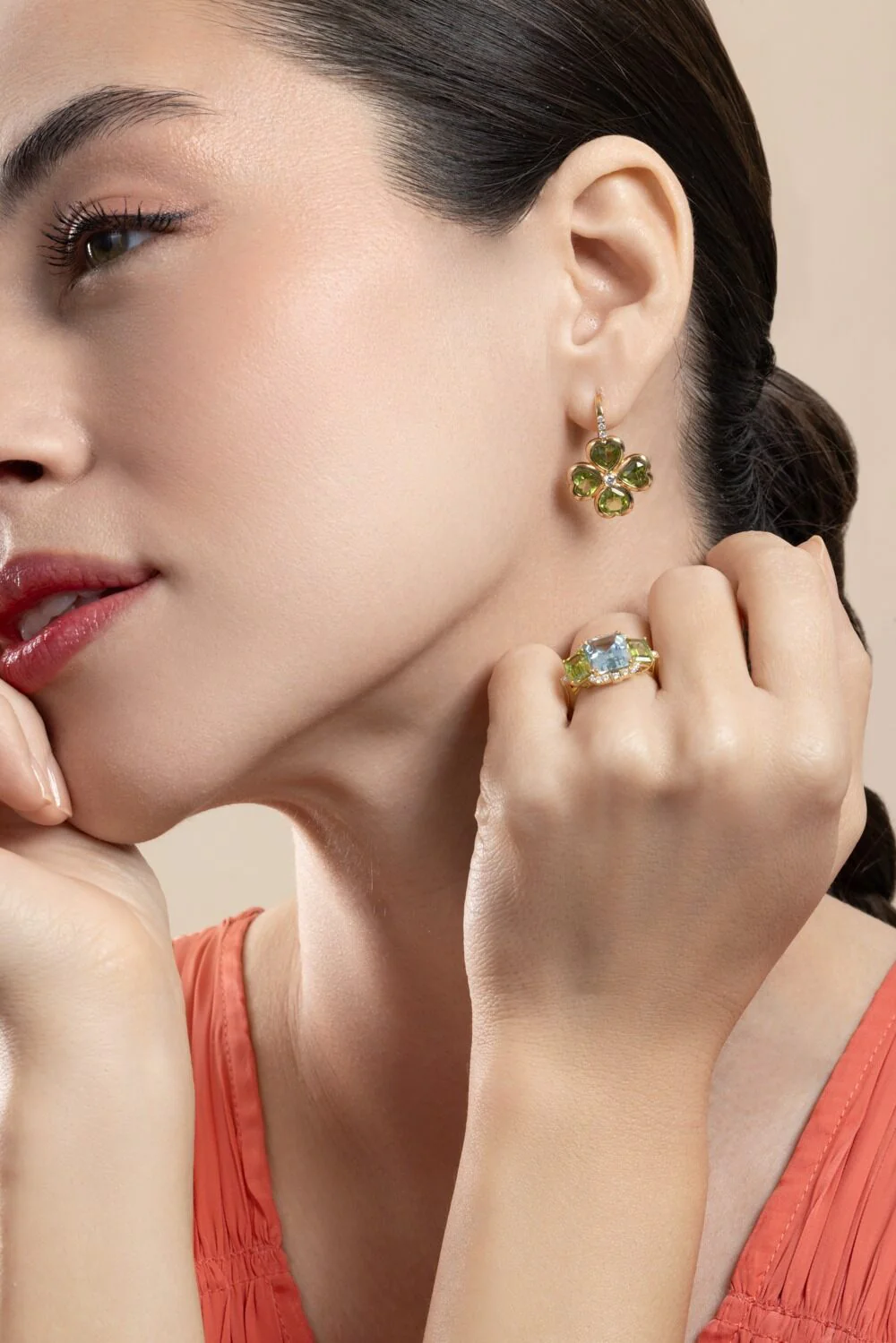 Diamond Peridot Clover G-One Earrings - Image 3