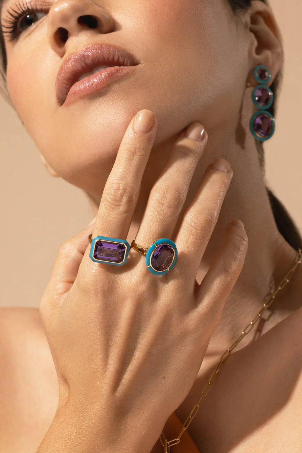 East West Amethyst Enamel Ring - Image 2