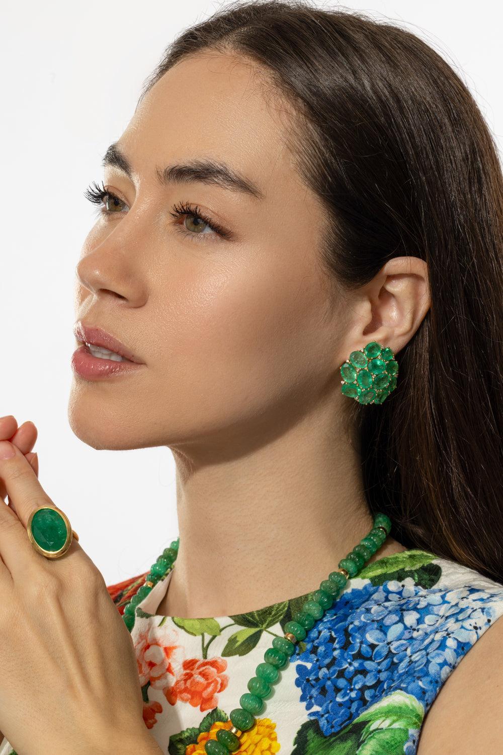 Emerald Cluster Stud Earrings - Image 2