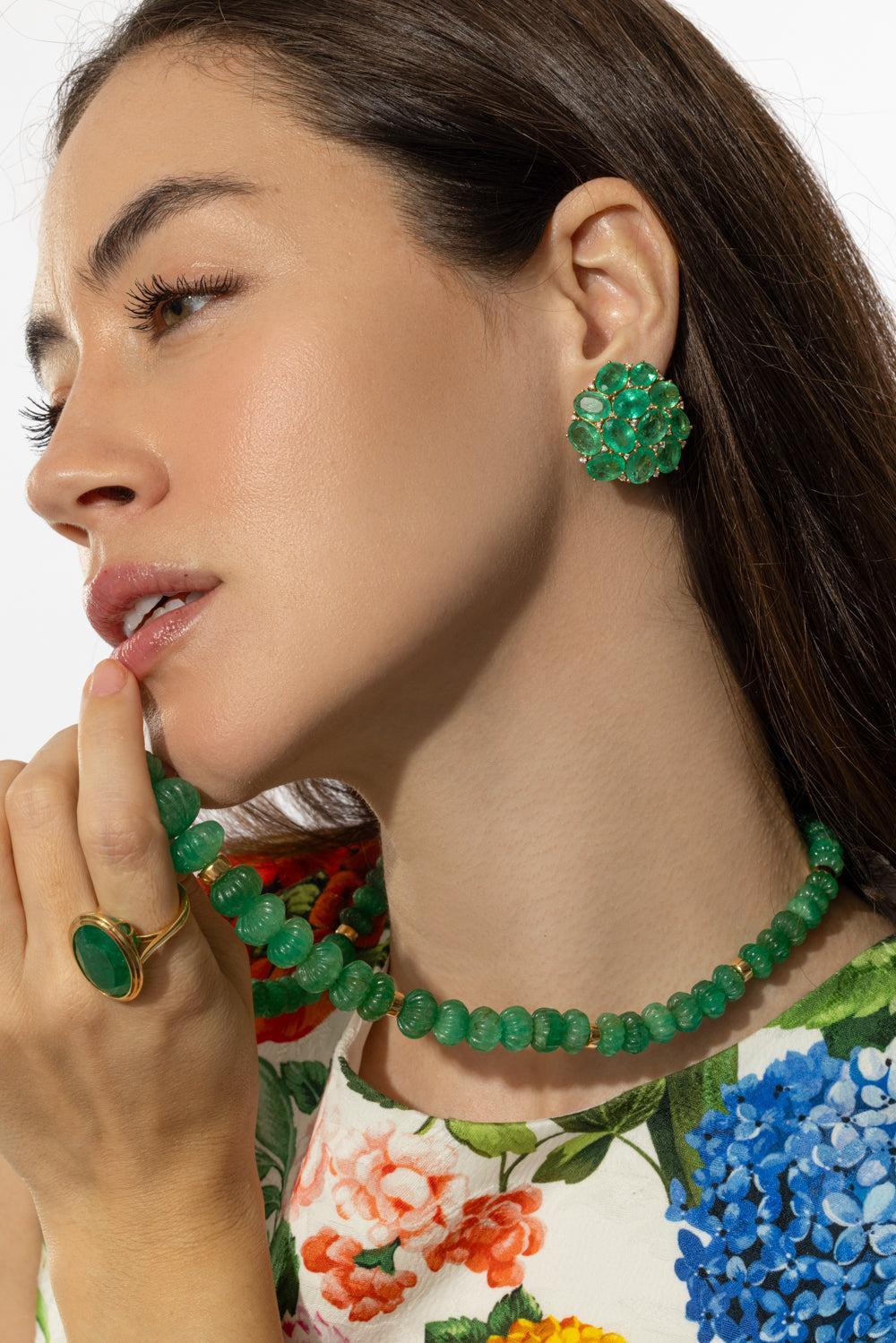 Emerald Cluster Stud Earrings - Image 3