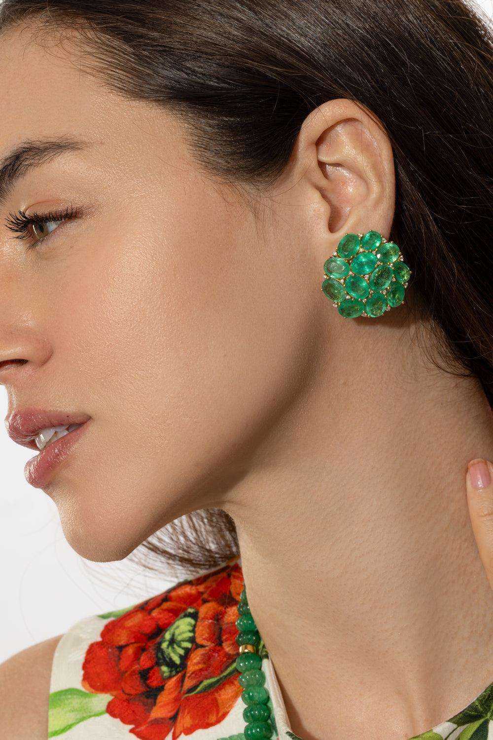 Emerald Cluster Stud Earrings - Image 4