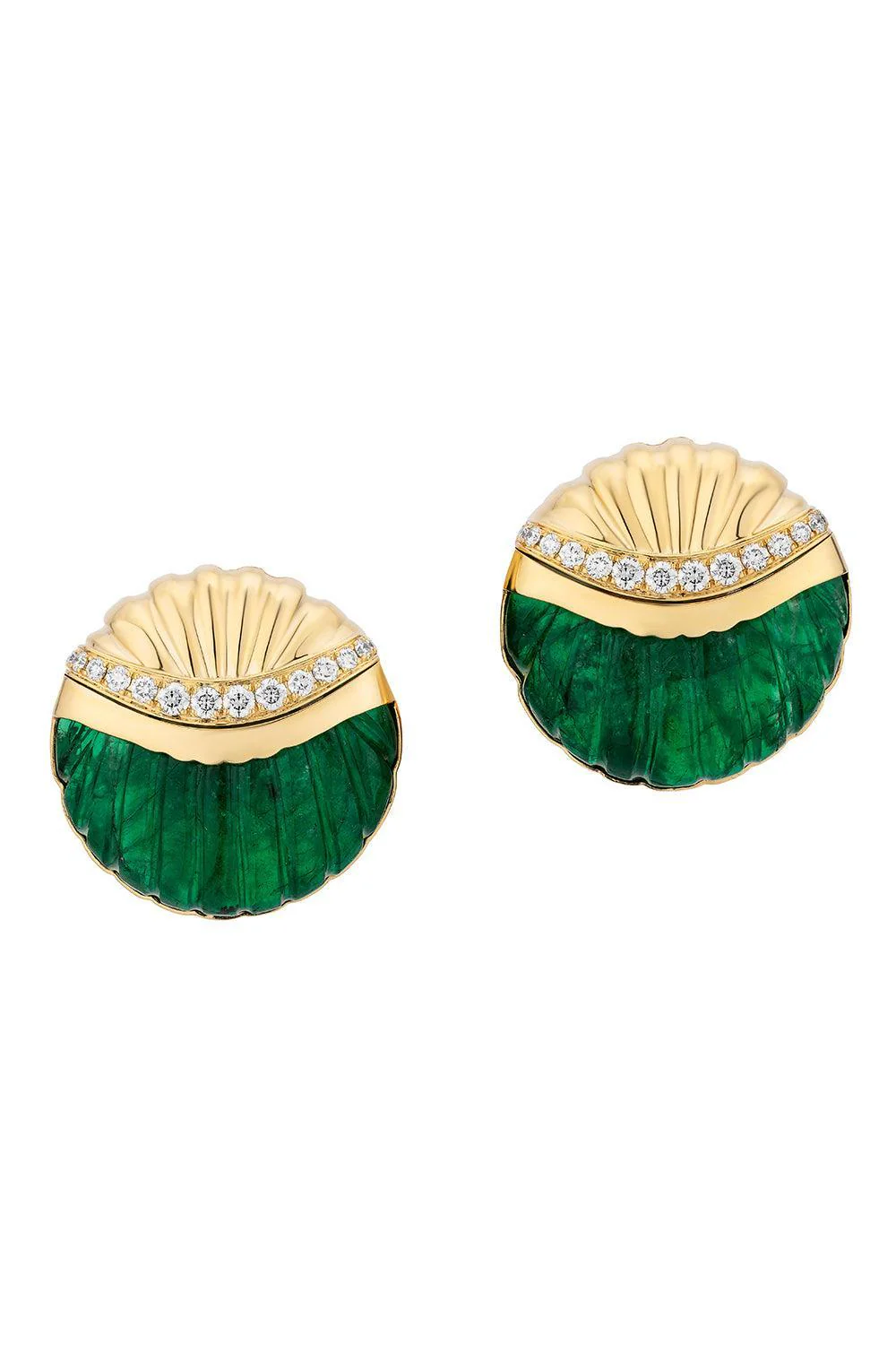 Emerald Diamond Melon Carved G-One Earrings
