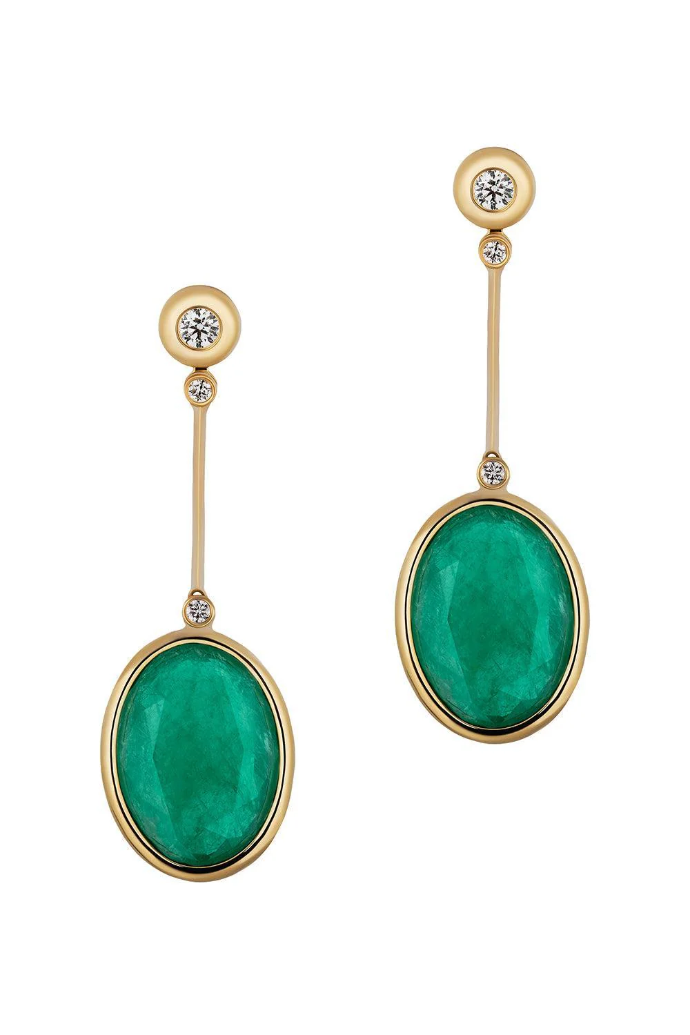Emerald Faceted Oval Long G - One Earrings