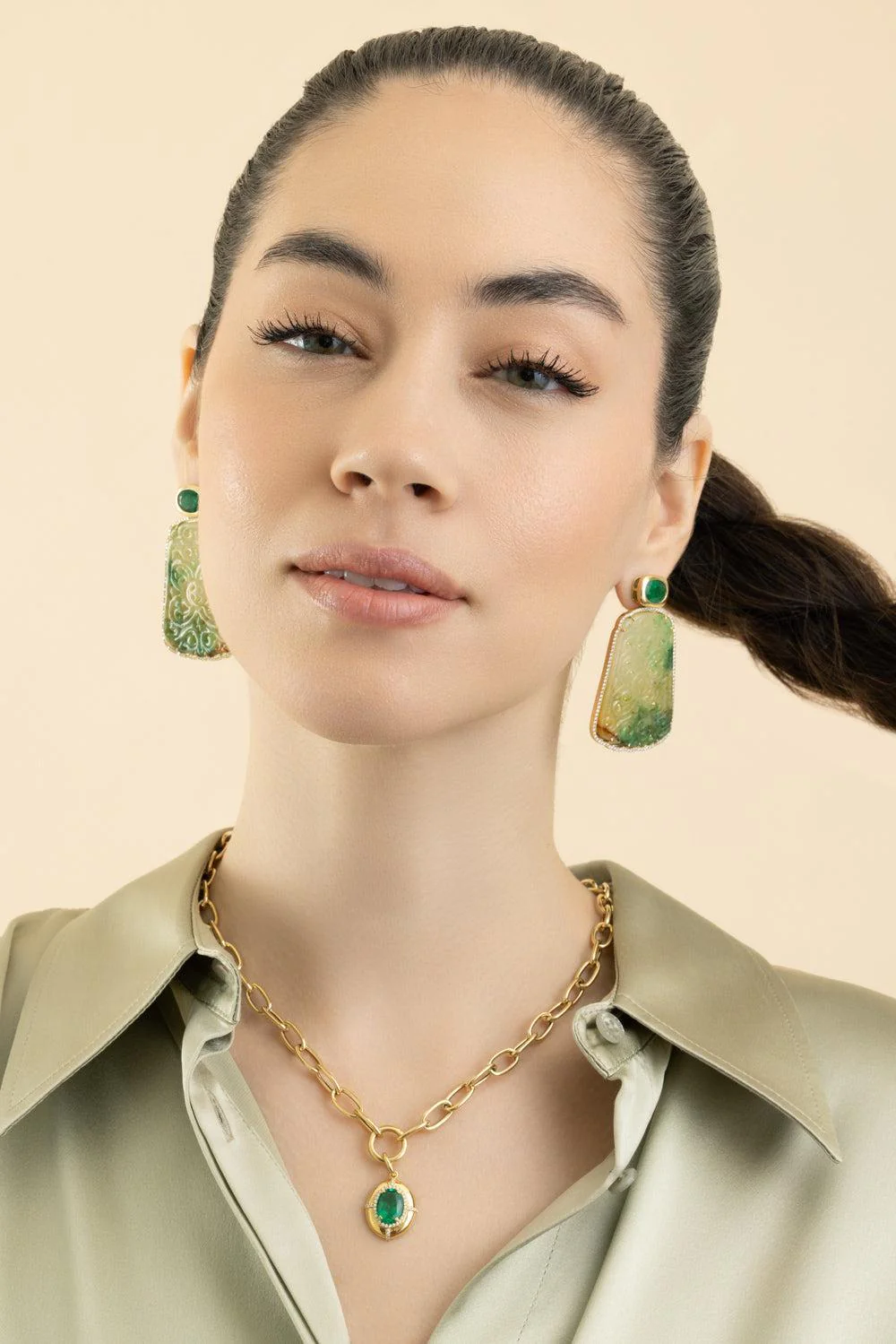 Emerald Jade Oval G - One Earrings - Image 4