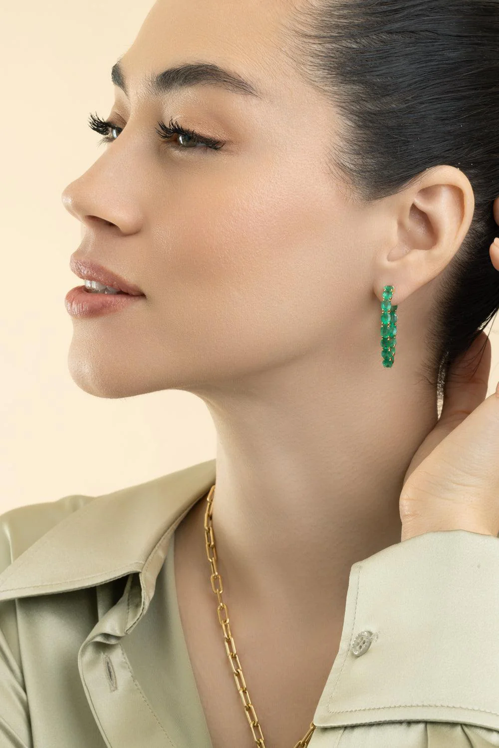 Emerald Oval Heart G - One Earrings - Image 3