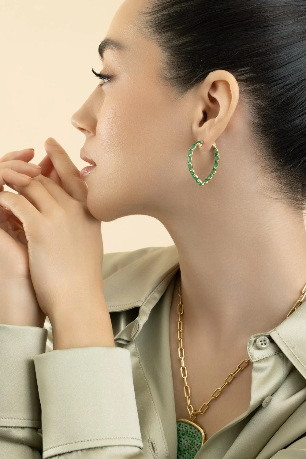 Emerald Oval Heart G - One Earrings - Image 4