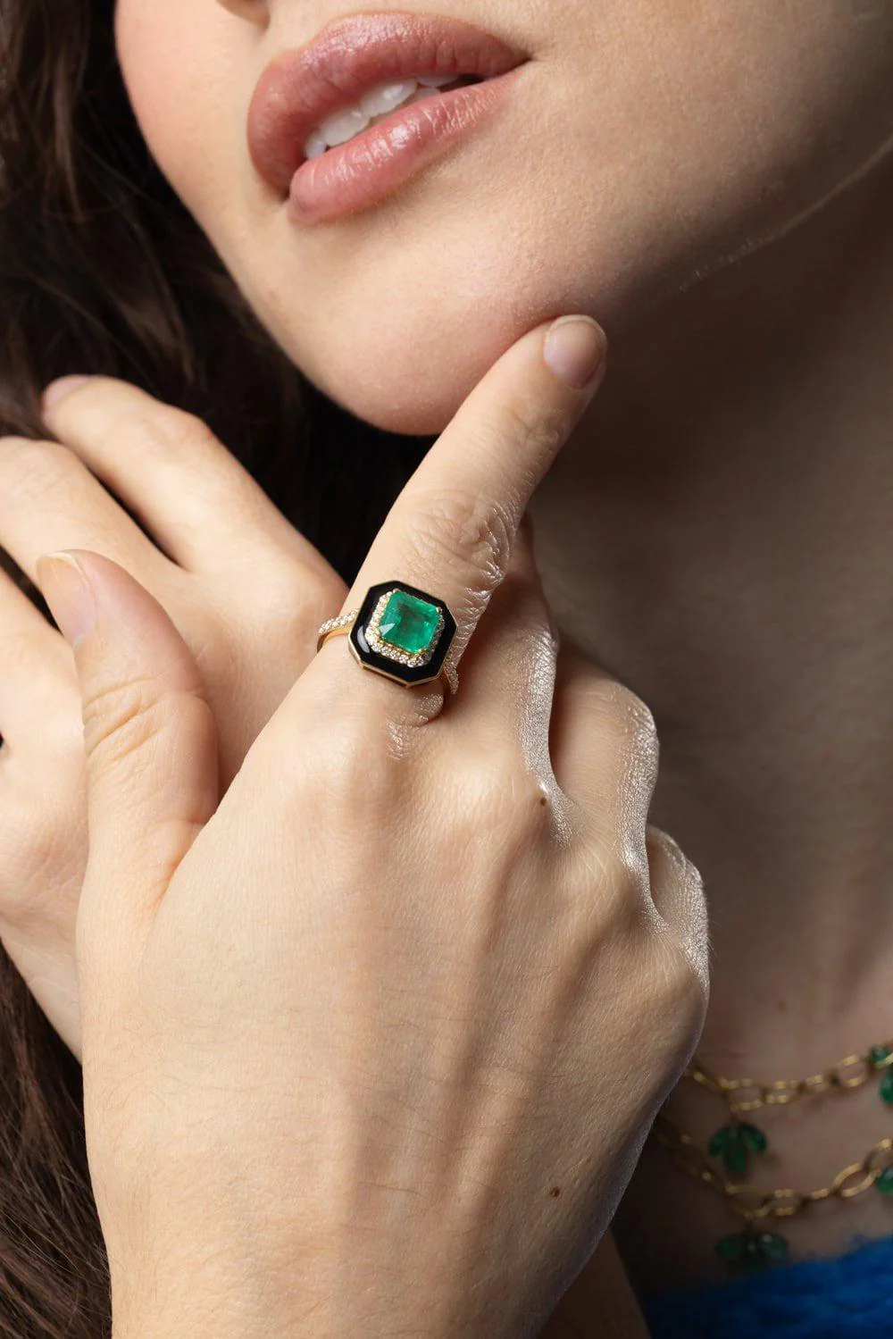 Enamel Emerald Diamond Ring - Image 3