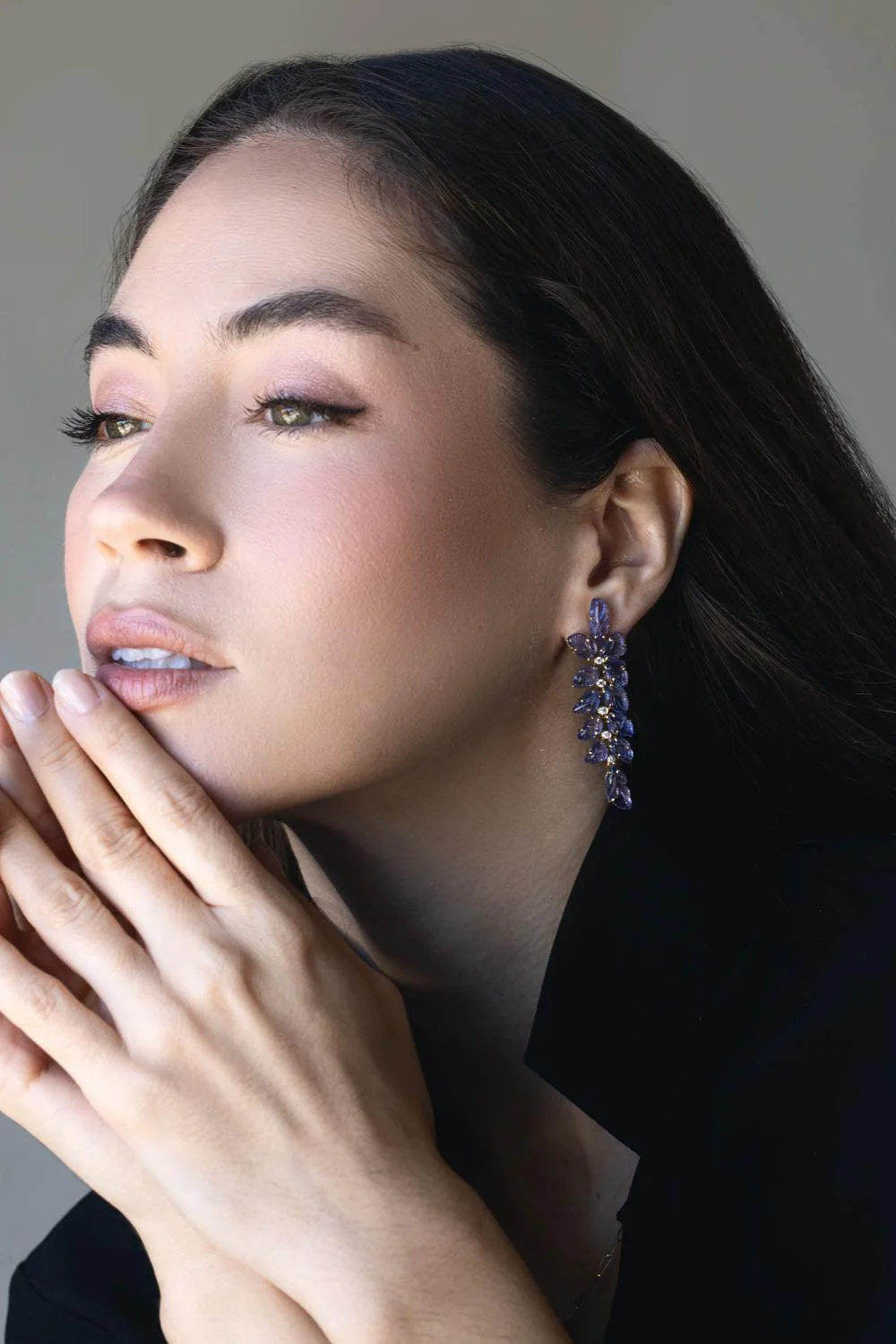 G-One Carved Tanzanite Leaf Earrings - Image 2
