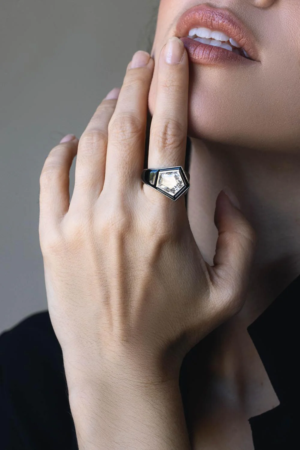 G-One Diamond Black Shield Ring - Image 4