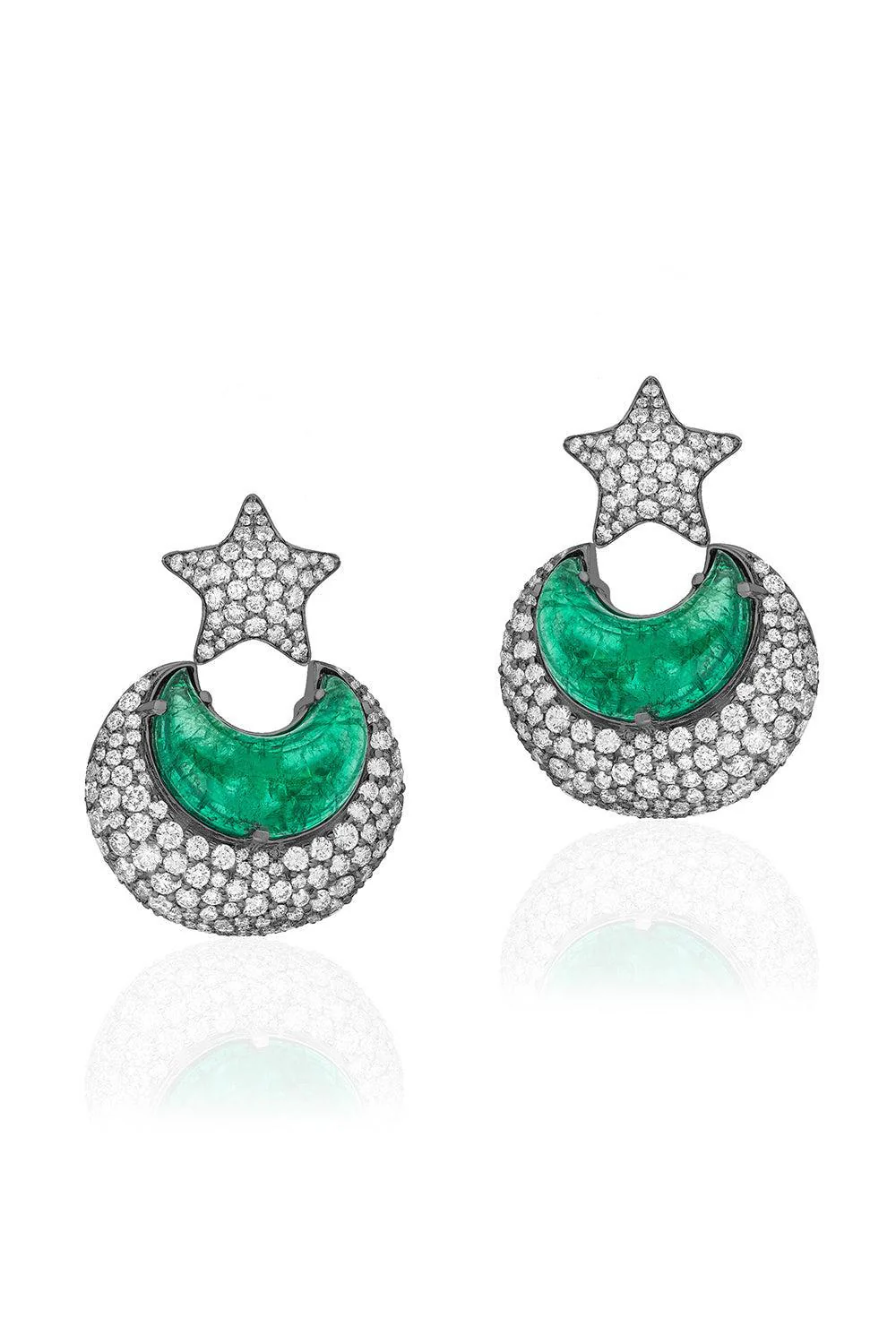 G-One Emerald Diamond Half Moon Earrings