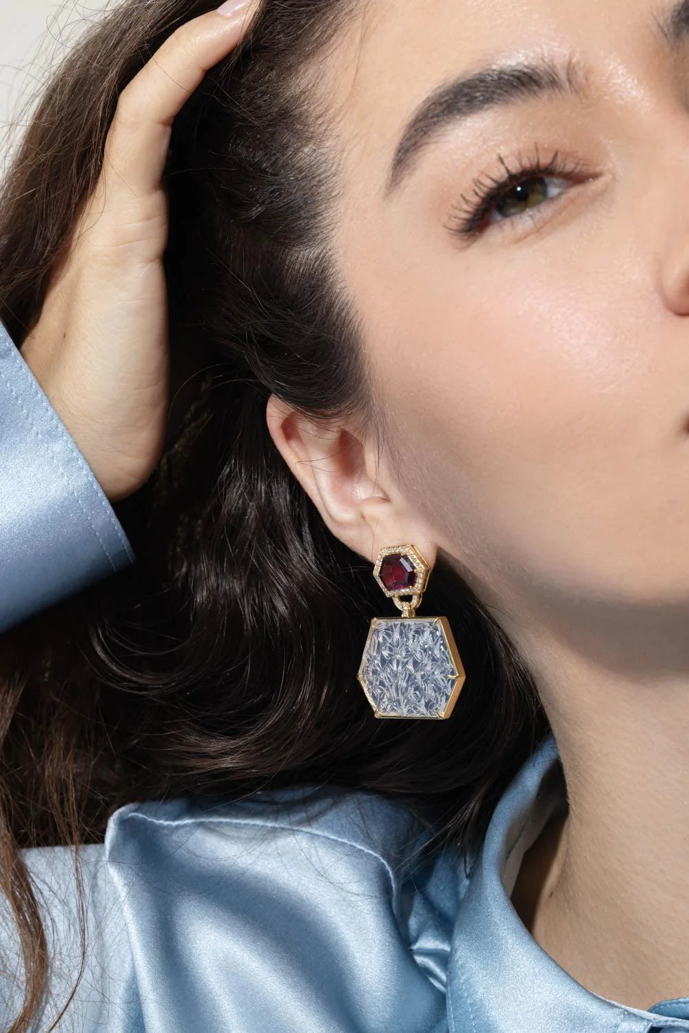 G-One Garnet Quartz Octagon Earrings - Image 2
