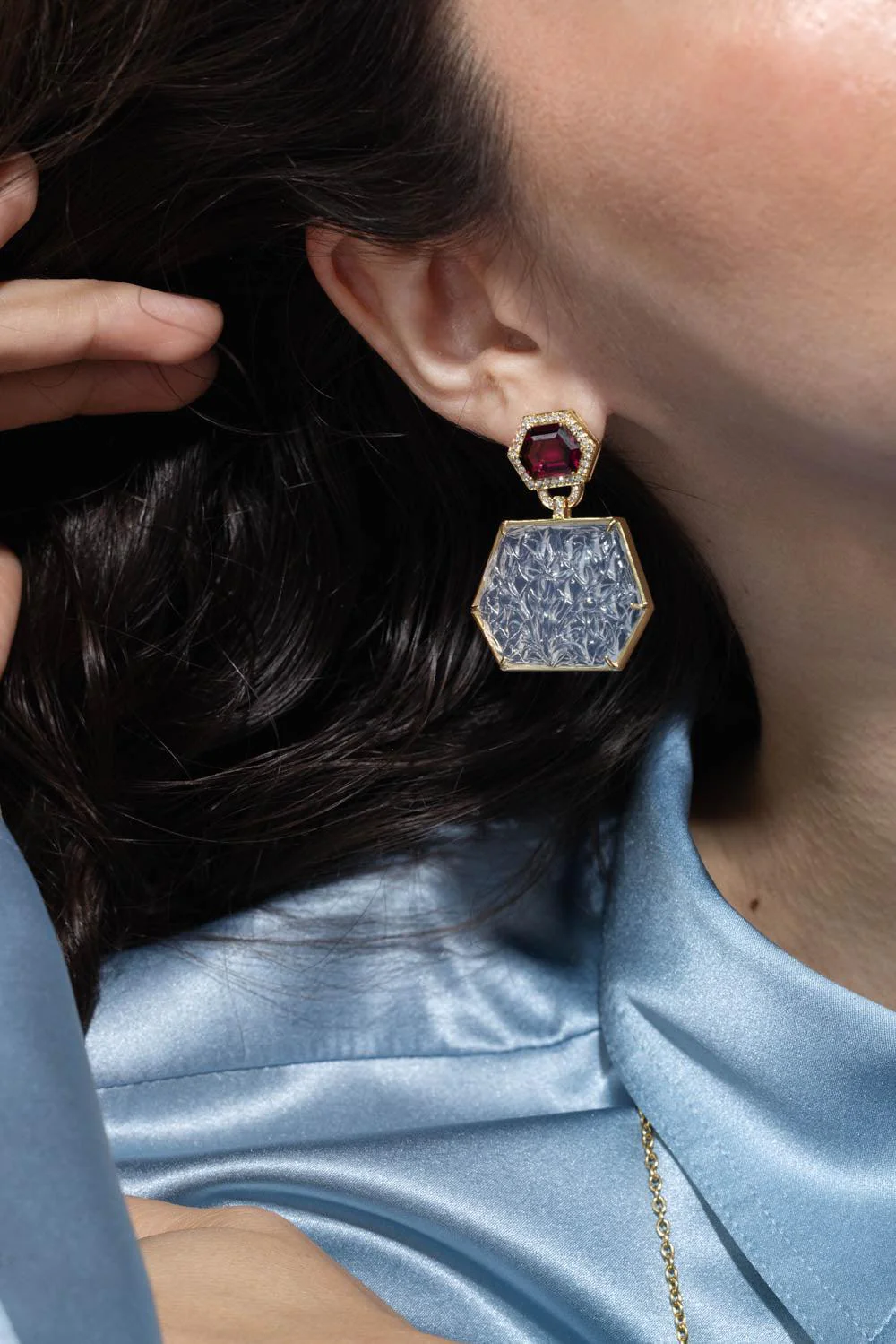 G-One Garnet Quartz Octagon Earrings - Image 4
