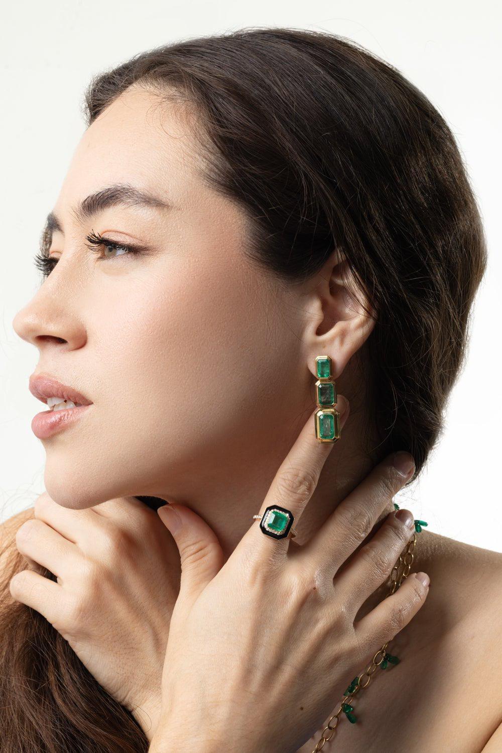 G-One Three Tier Emerald Earrings - Image 3