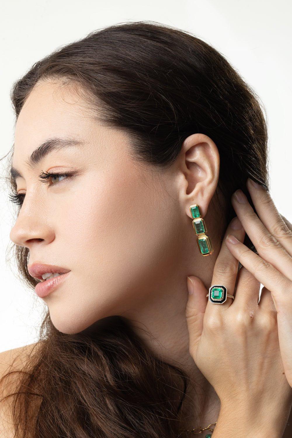 G-One Three Tier Emerald Earrings - Image 4