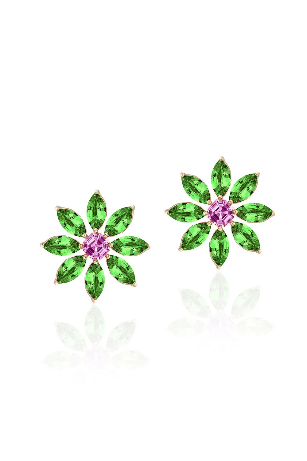 G-One Tsavourite Pink Sapphire Stud Earrings