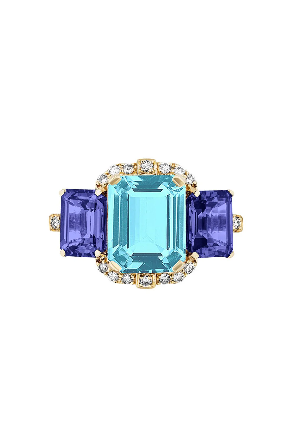 Gossip 3 Stone Blue Topaz Tanzanite Ring