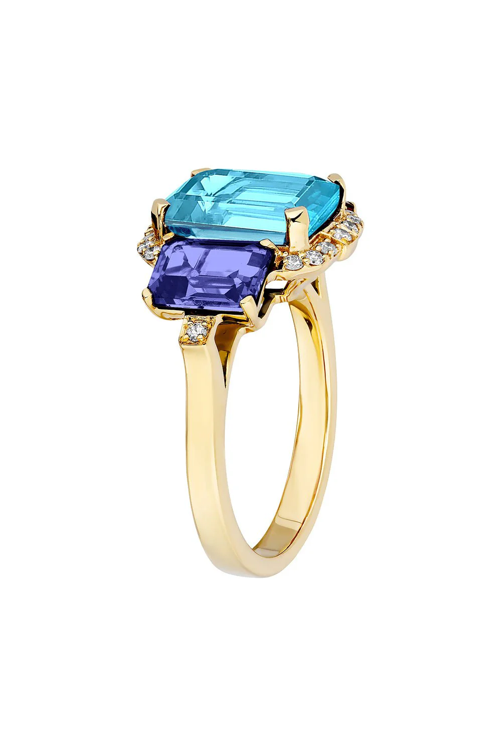 Gossip 3 Stone Blue Topaz Tanzanite Ring - Image 3