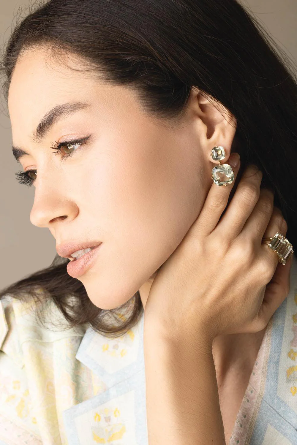 Gossip Prasiolite 2 Tier Cushion Earrings - Image 2
