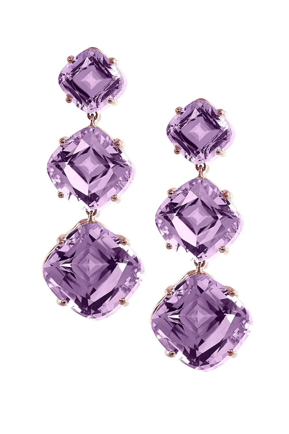 Gossip Three Drop Amethyst Lavender Earrings