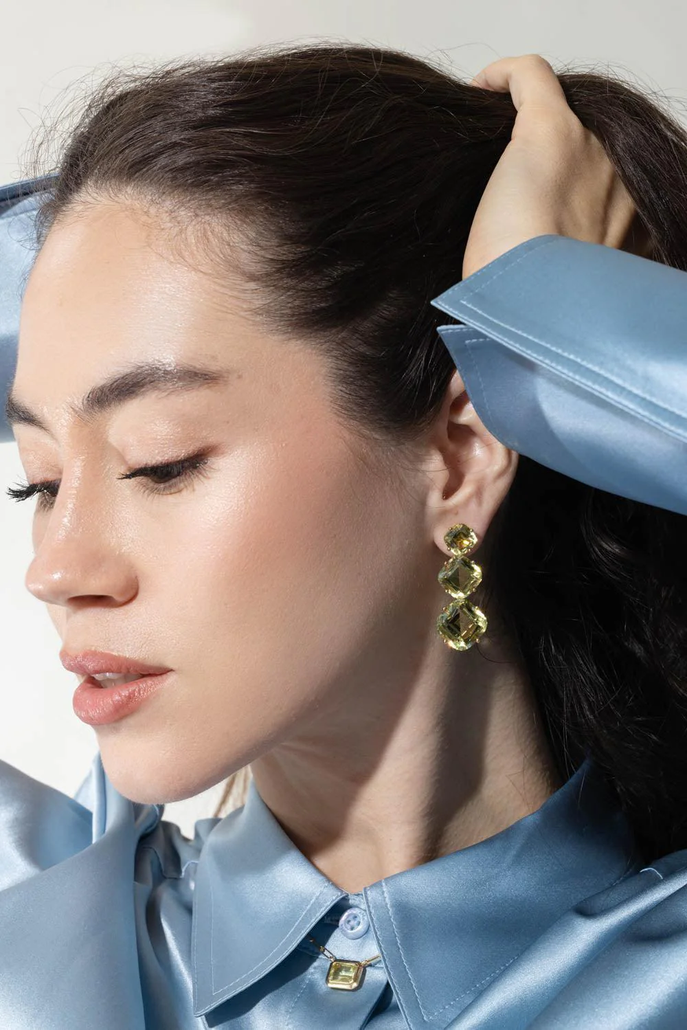 Gossip Three Drop Lemon Quartz Earrings - Image 2