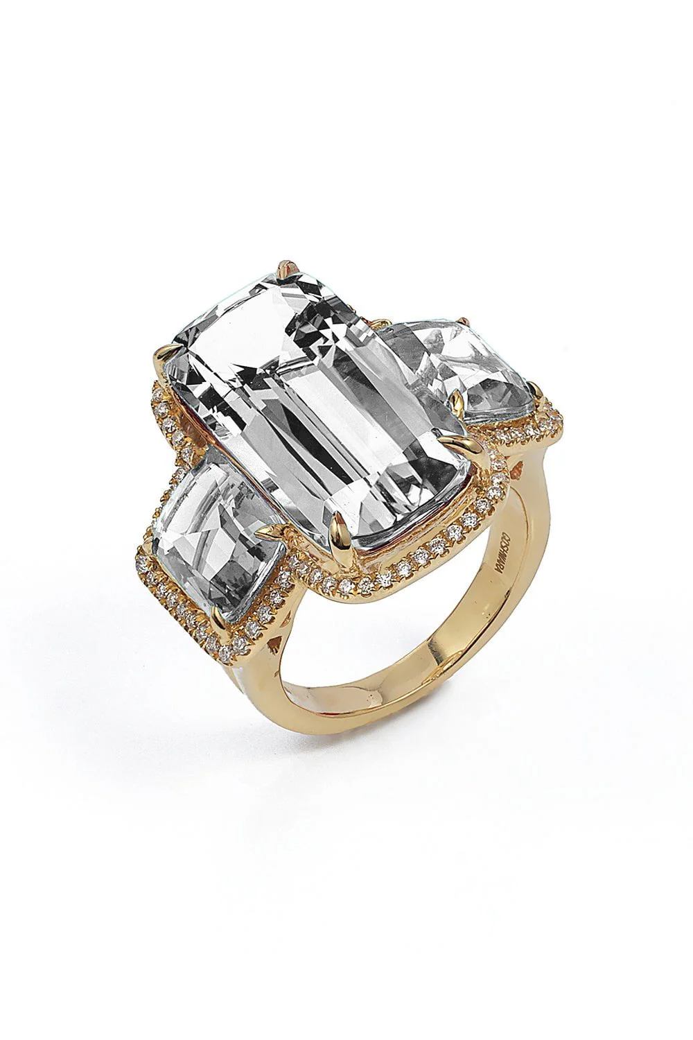 Gossip Three Stone Rock Crystal Diamond Ring