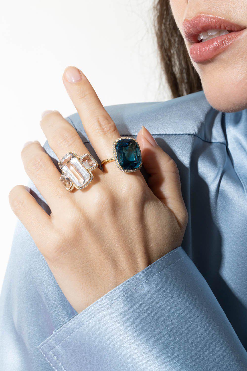Gossip Three Stone Rock Crystal Diamond Ring - Image 2