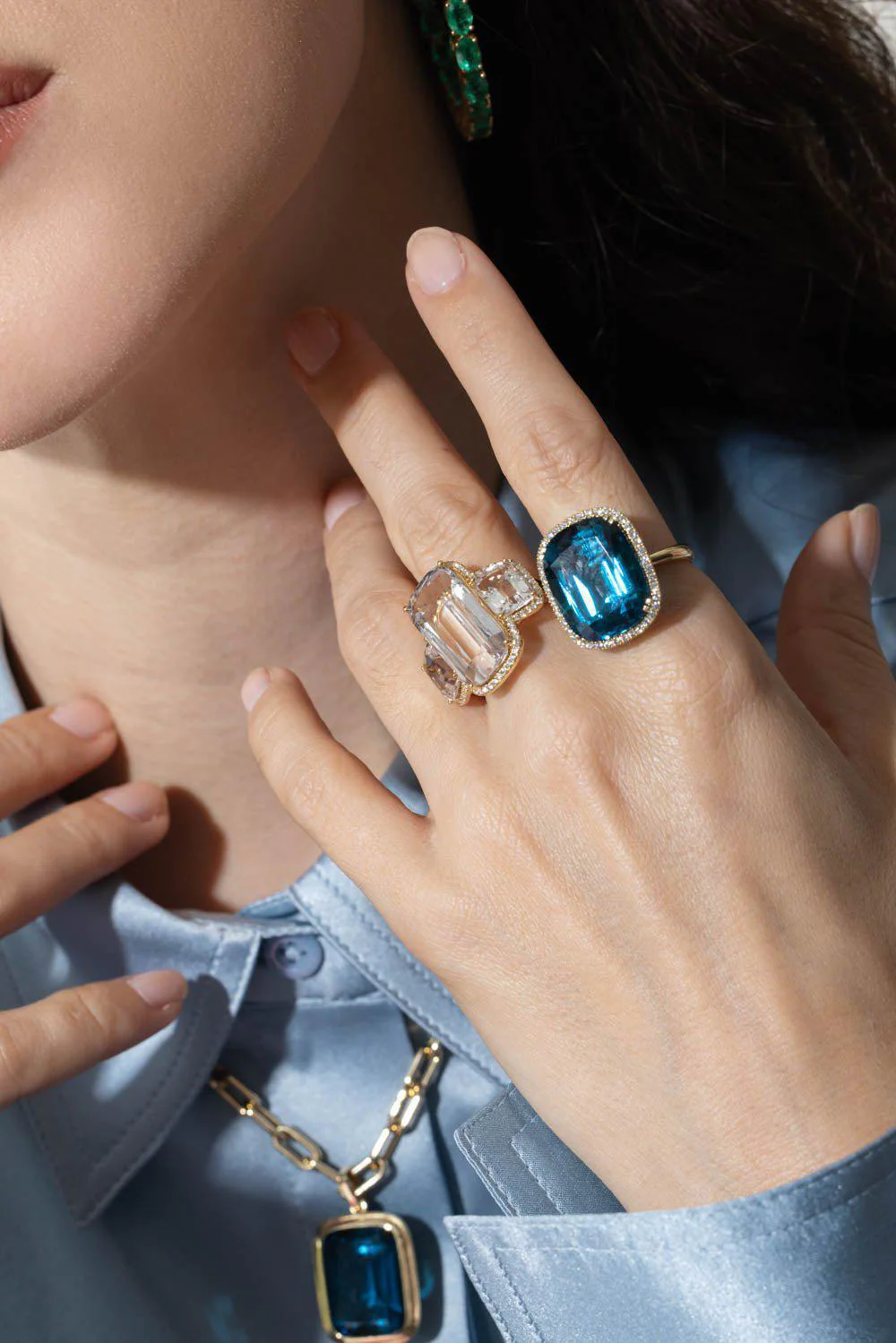 Gossip Three Stone Rock Crystal Diamond Ring - Image 3