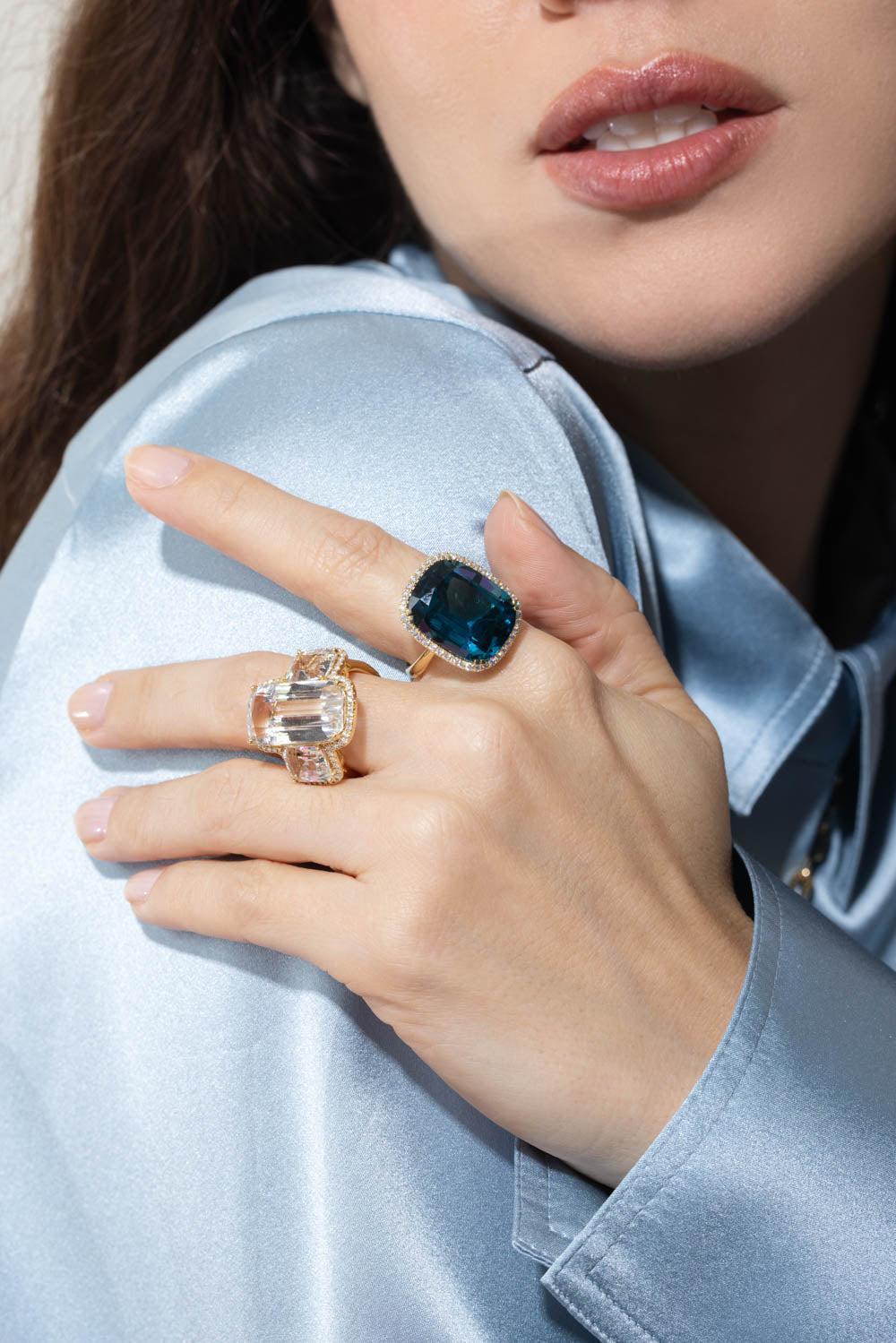 Gossip Three Stone Rock Crystal Diamond Ring - Image 4