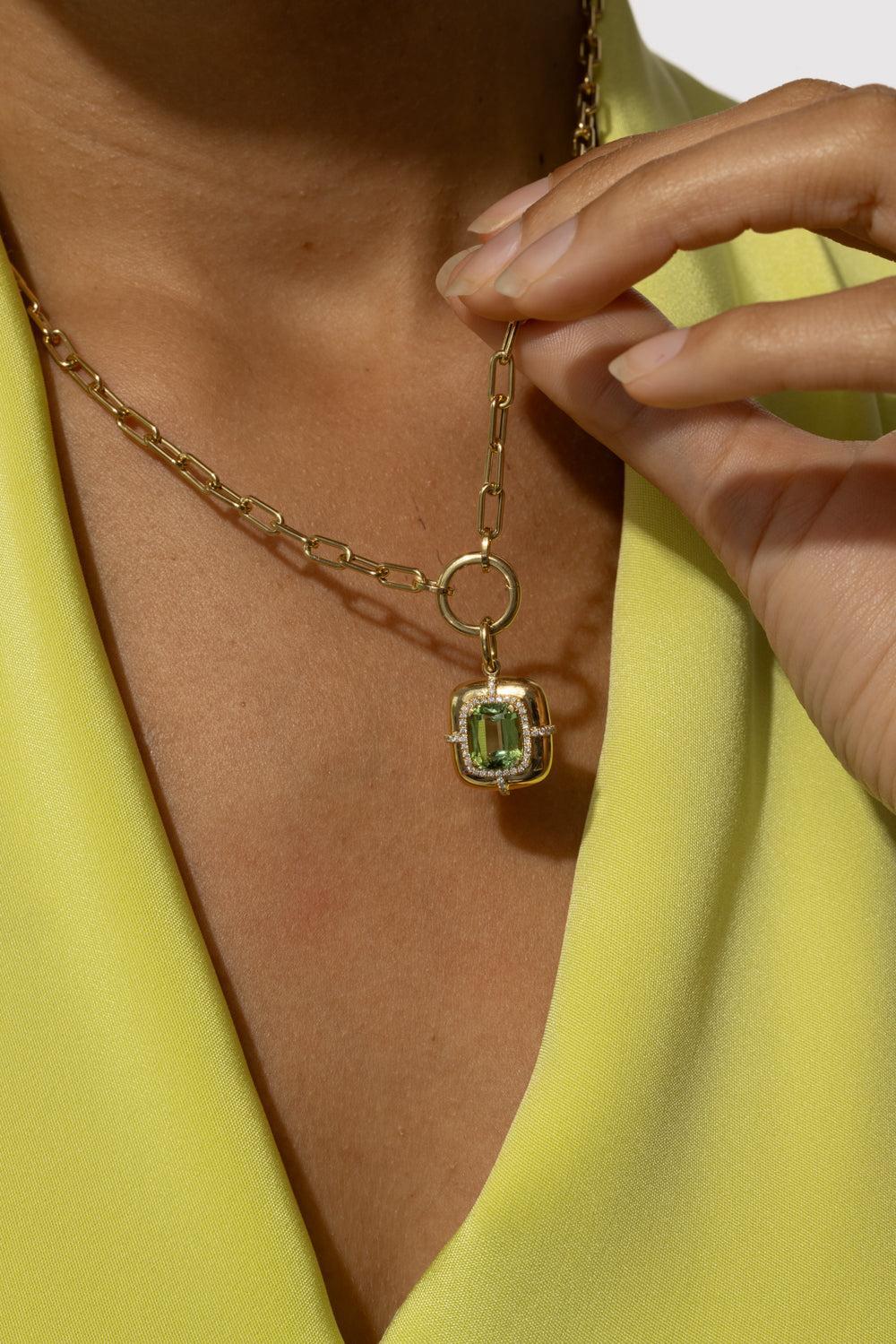 Green Tourmaline Cushion Medallion Necklace - Image 2