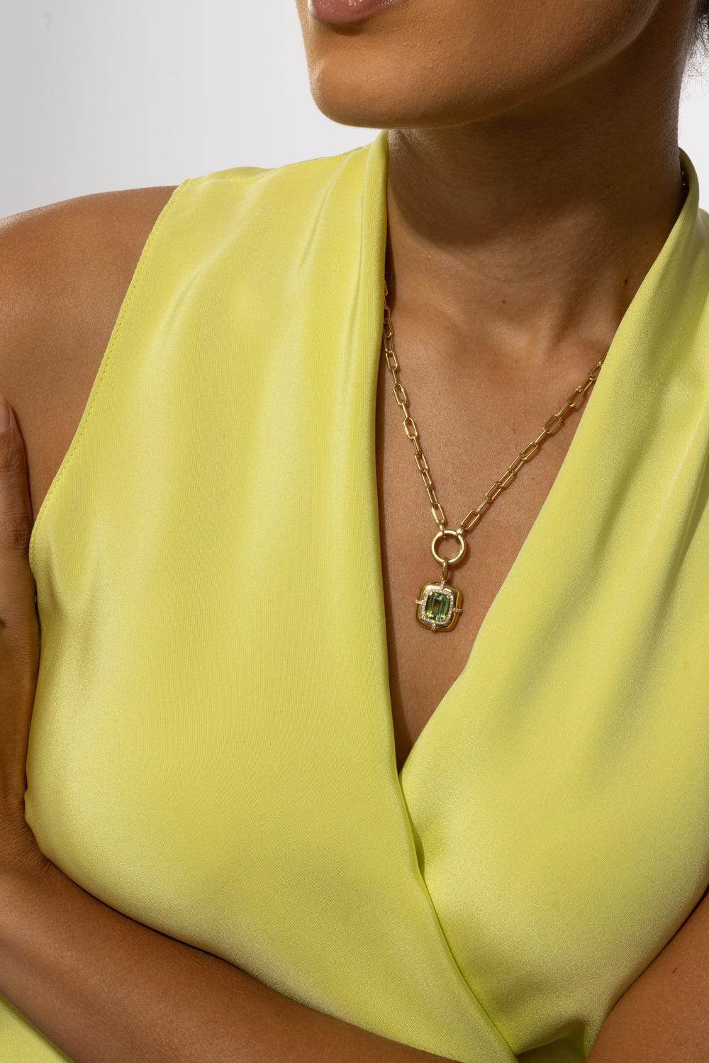 Green Tourmaline Cushion Medallion Necklace - Image 3