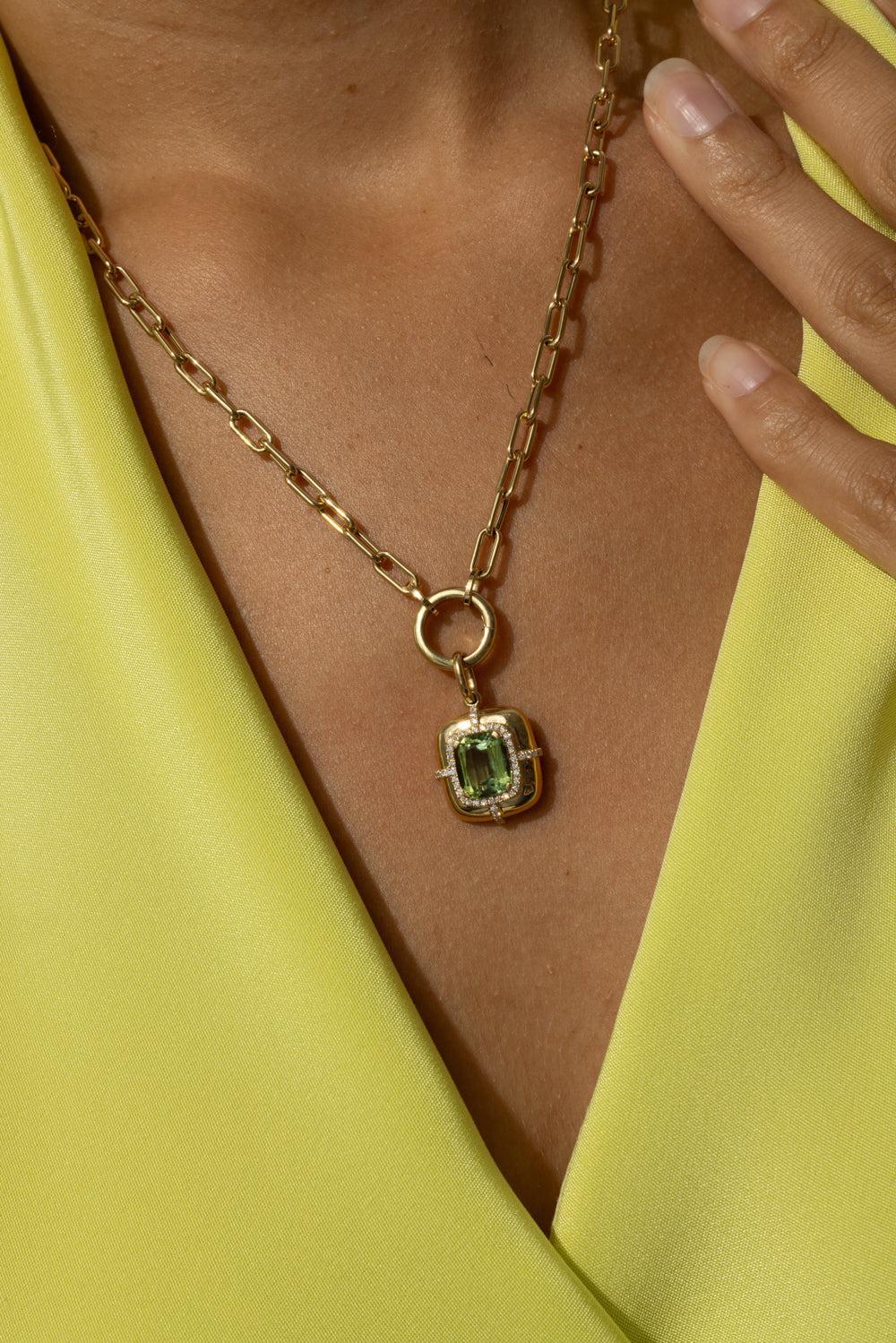 Green Tourmaline Cushion Medallion Necklace - Image 4