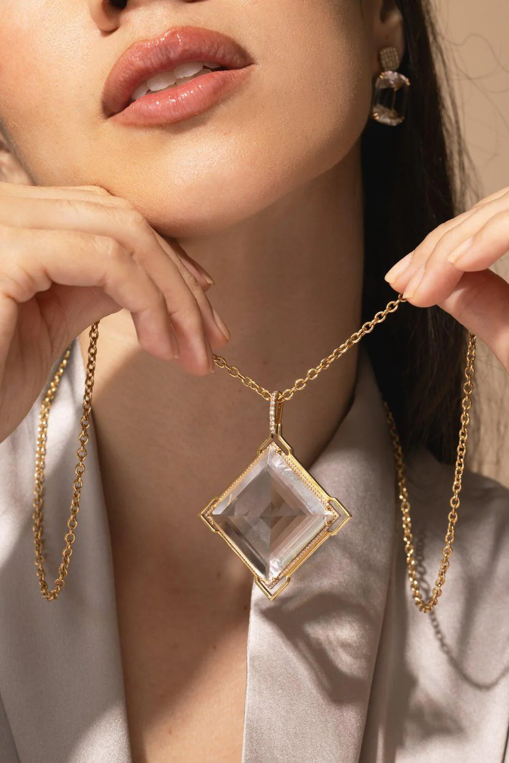 Large Rock Crystal Kite Pendant Necklace - Image 3