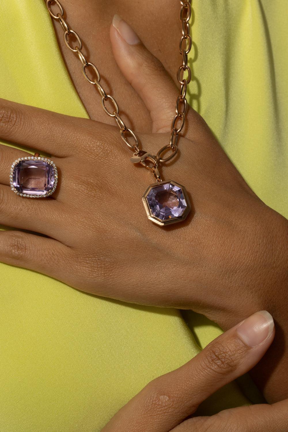 Lavender Amethyst Asscher Cut Manhattan Necklace - Image 3