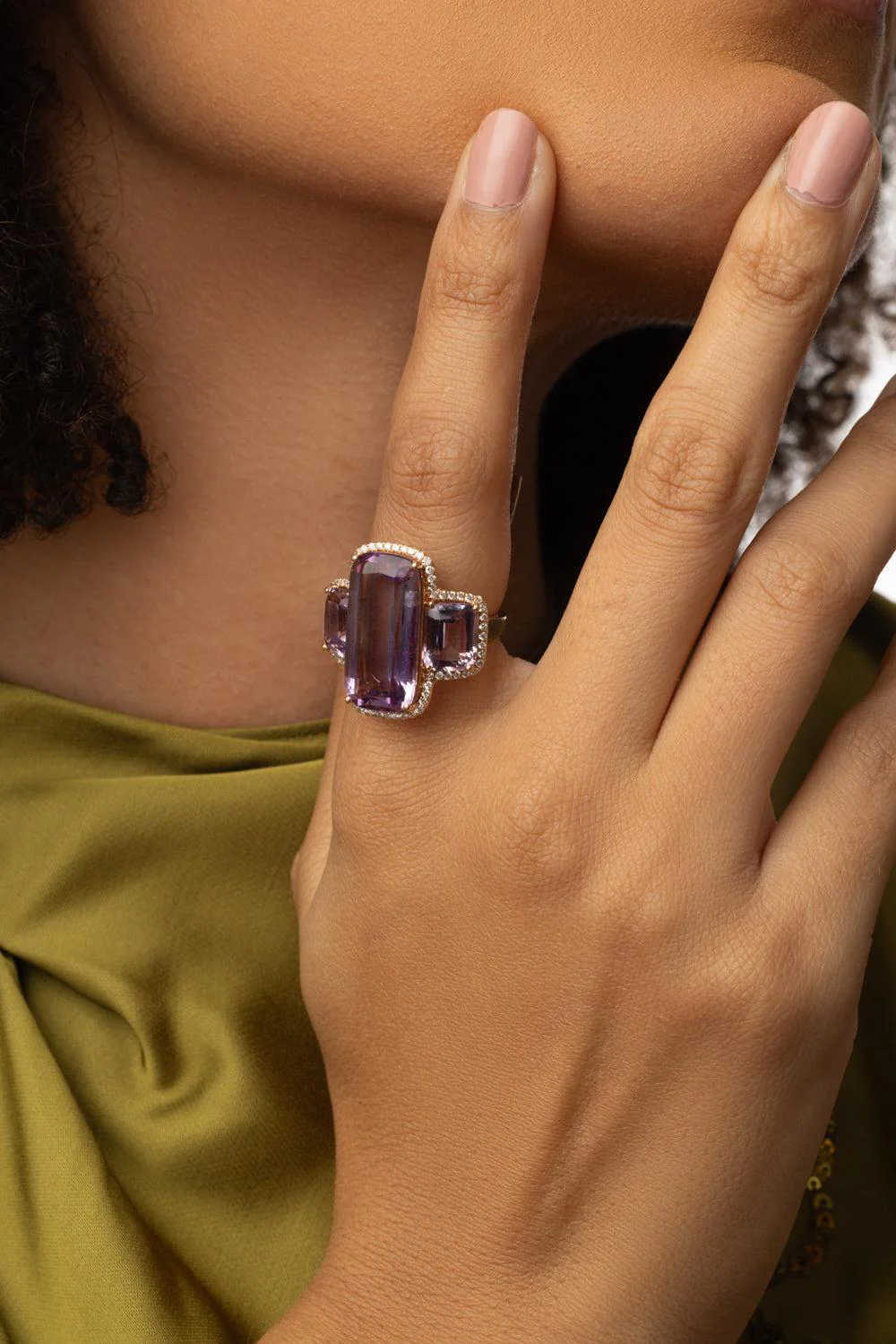 Lavender Amethyst Three Stone Gossip Ring - Image 4
