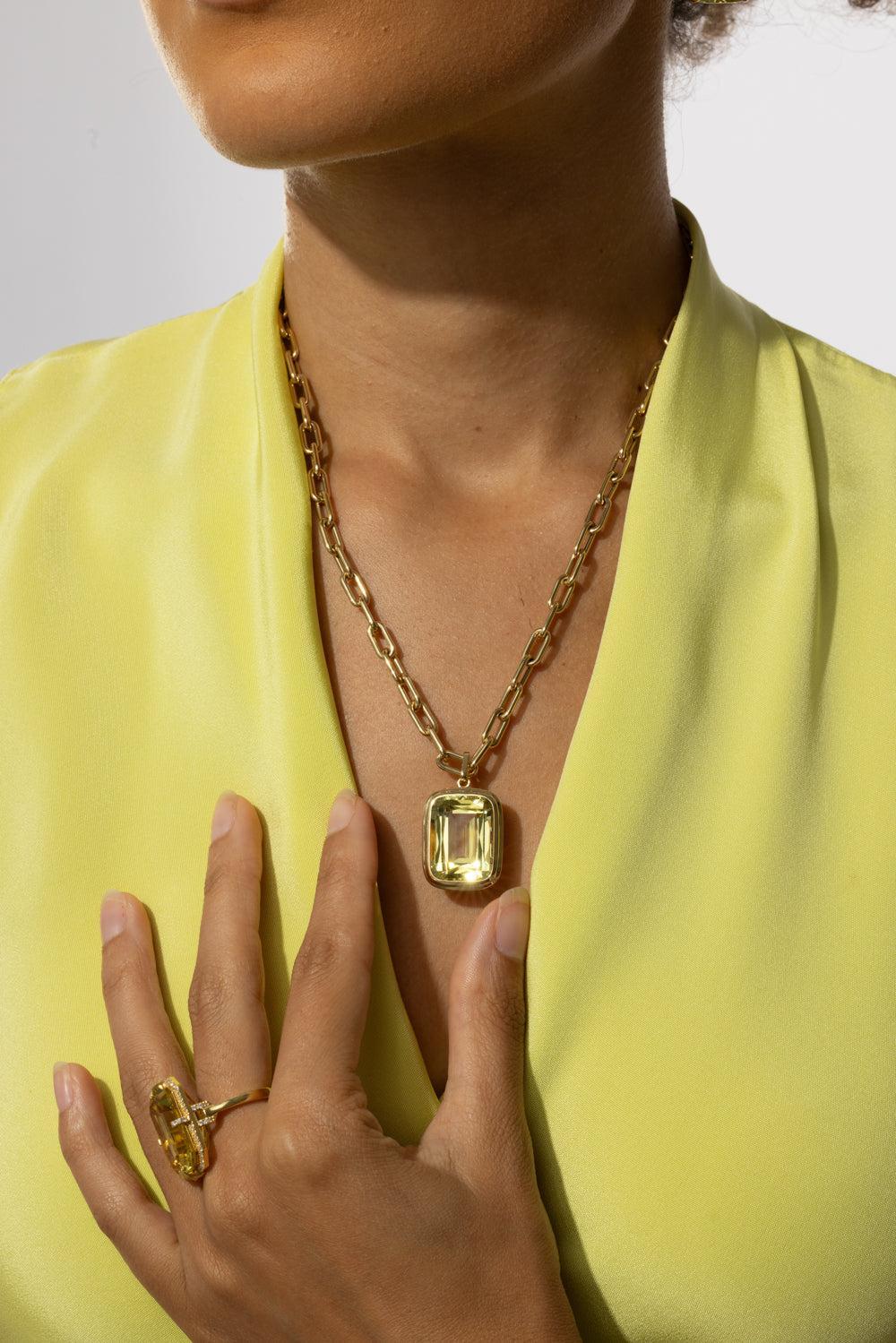 Lemon Quartz Cushion Cut Manhattan Necklace - Image 2