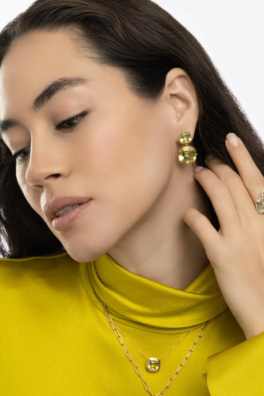 Lemon Quartz Two Tier Gossip Earrings - Image 2