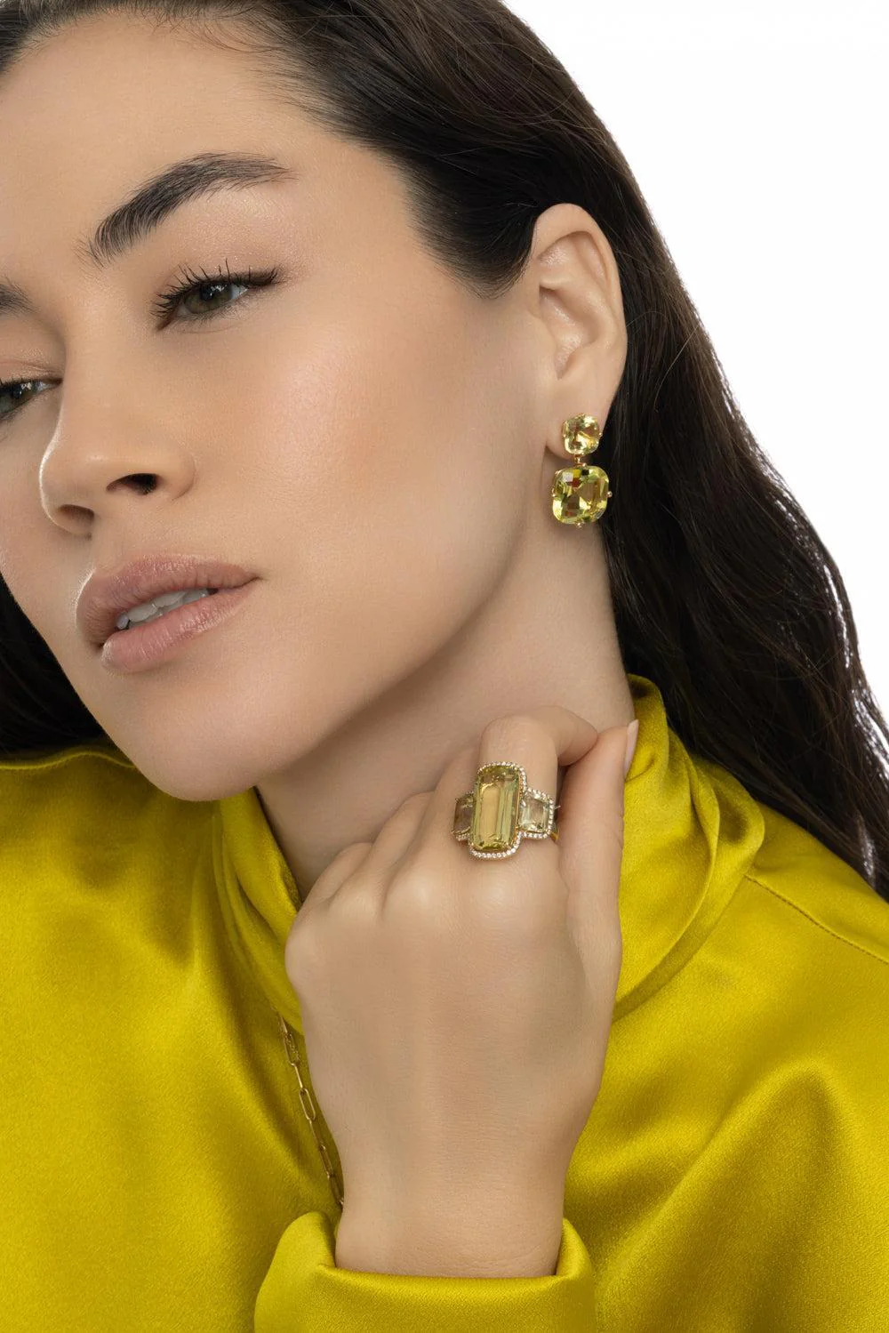 Lemon Quartz Two Tier Gossip Earrings - Image 4