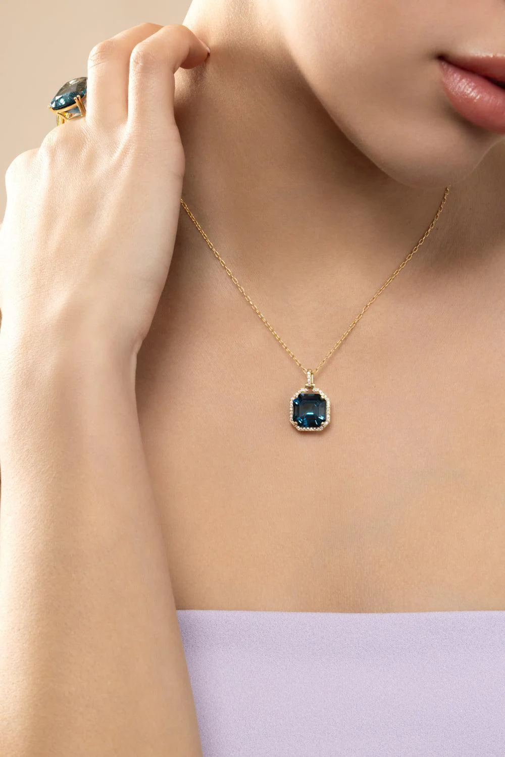 London Blue Topaz Asscher Gossip Pendant Necklace - Image 2