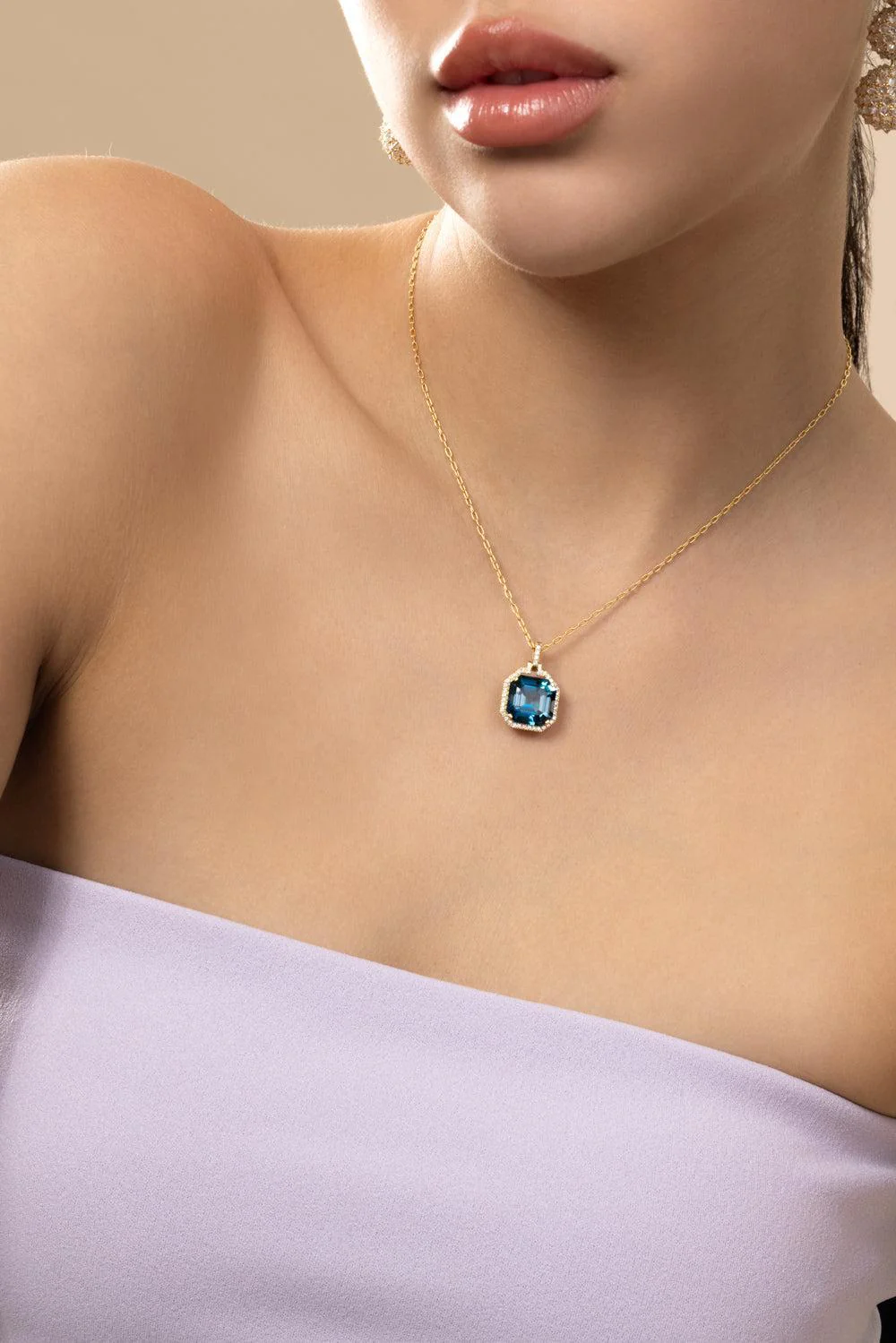 London Blue Topaz Asscher Gossip Pendant Necklace - Image 3
