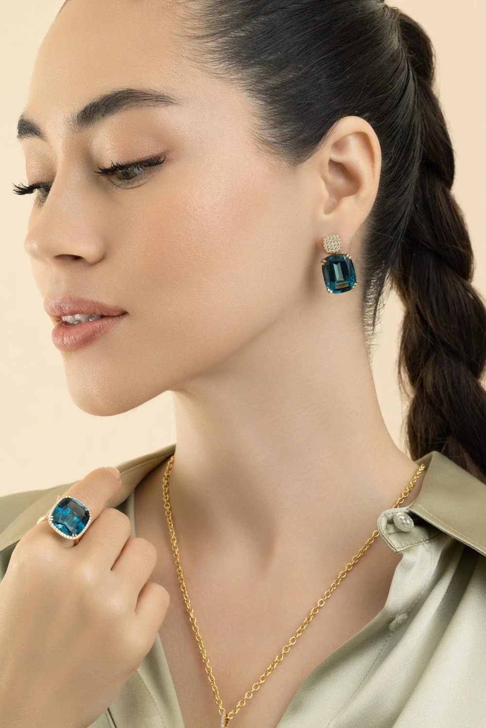 London Blue Topaz Gossip Cushion Cut Earrings - Image 4