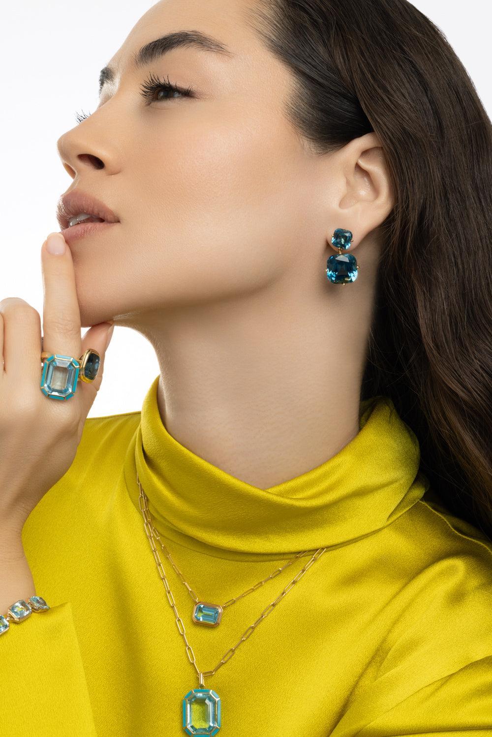 London Blue Topaz Two Drop Gossip Earrings - Image 2