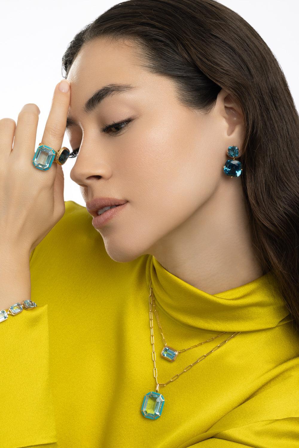 London Blue Topaz Two Drop Gossip Earrings - Image 3