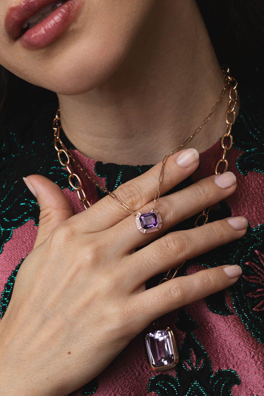 Melange Amethyst Pink Opal Pendant Necklace - Image 2