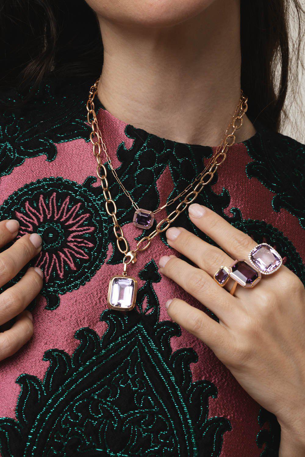 Melange Amethyst Pink Opal Pendant Necklace - Image 3