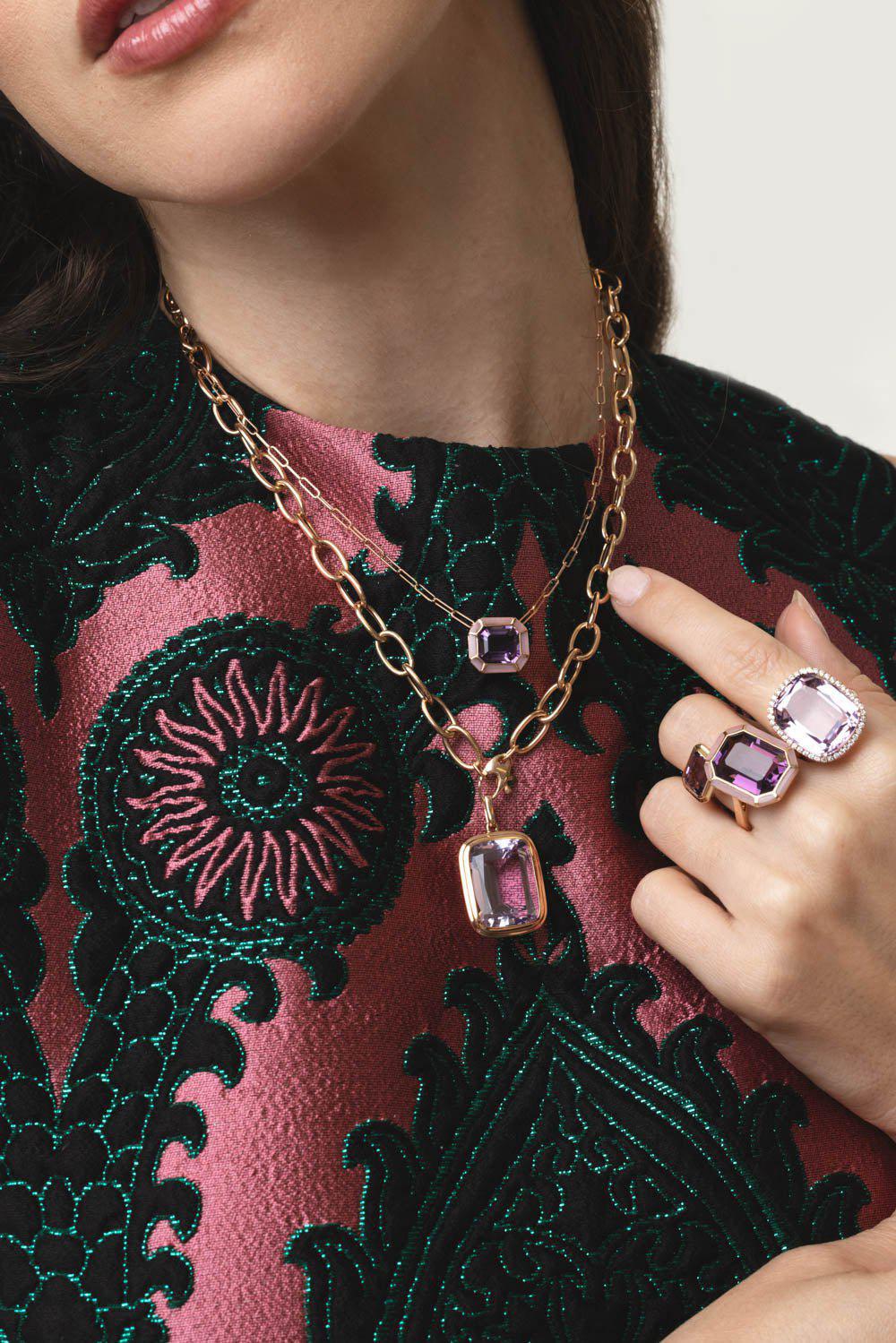 Melange Amethyst Pink Opal Pendant Necklace - Image 4